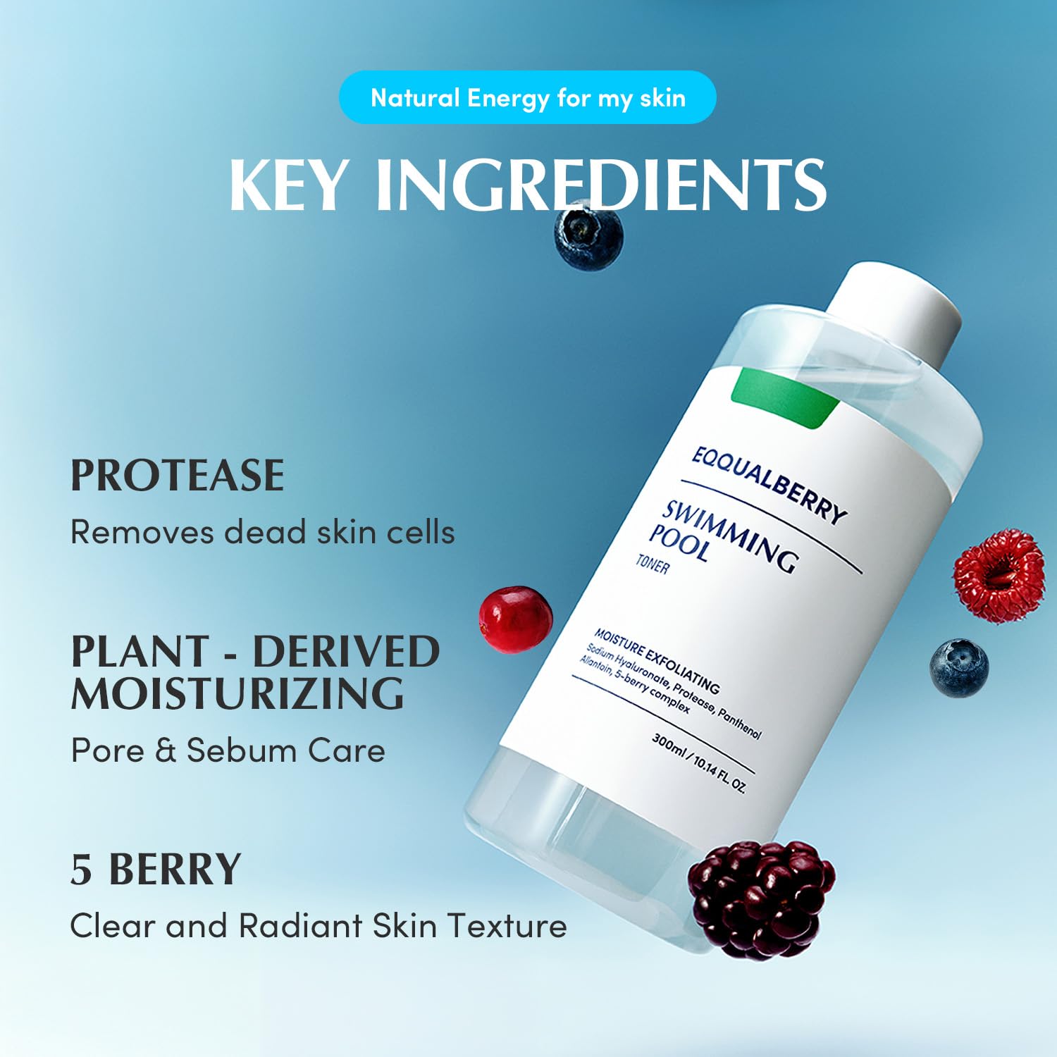 EQQUALBERRY, DAILY PEELING SWIMMING POOL TONER, ყოველდღიური ტონერი, 300 ML - Image 4
