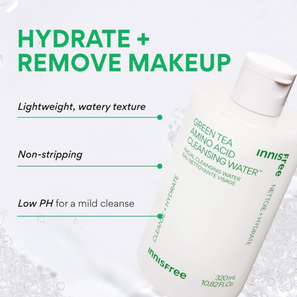 INNISFREE, GREEN TEA AMINO CLEANSING WATER, მიცერალური წყალი, 320 ML - Image 2