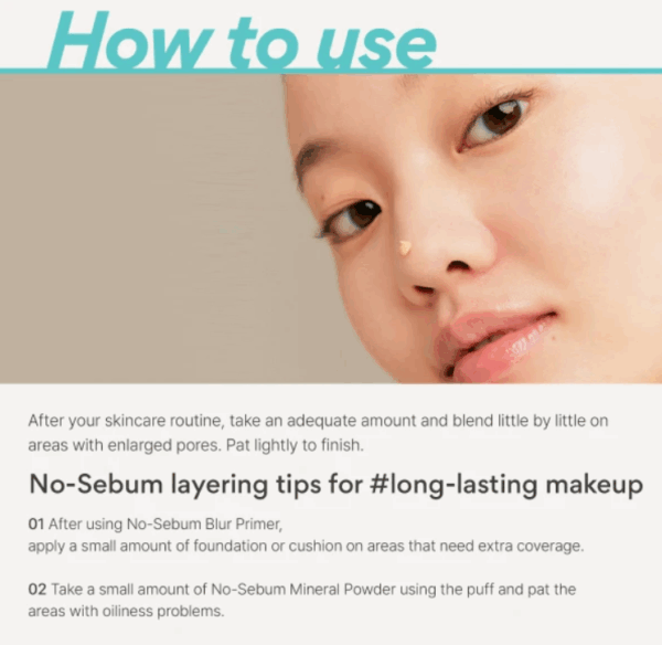 INNISFREE, NO-SEBUM BLUR PRIMER, პრაიმერი, მაკიაჟის ბაზა, 25 ML - Image 4