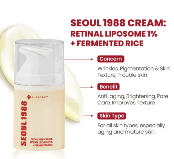 KSECRET, SEOUL 1988 Cream : Retinal Liposome 1% + Fermented Rice, რეტინალის კრემი, 50 ML - Image 2