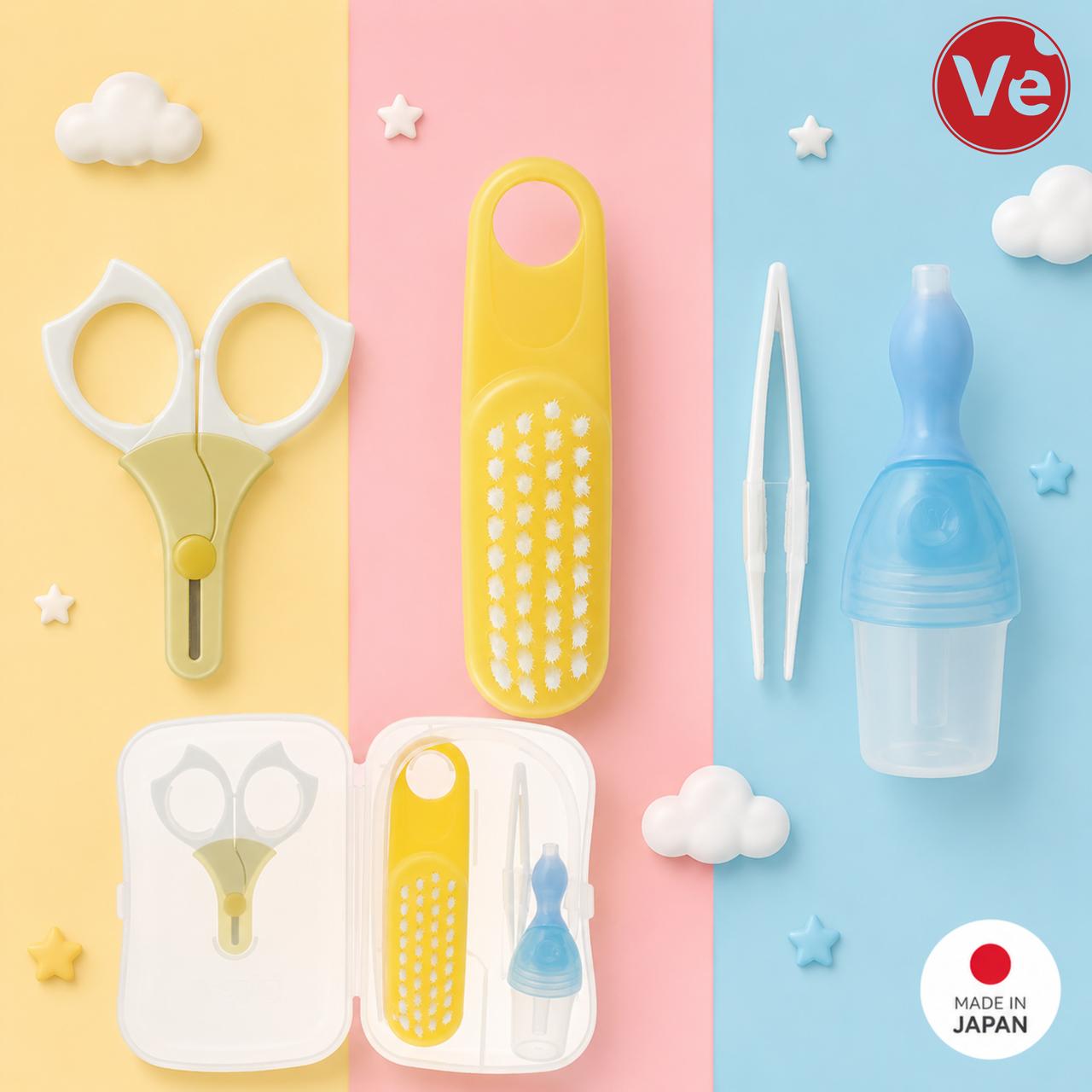 Pigeon, INFANT BABY CARE SET Nail Scissors Hair Brush Tweezers Nose Inhaler, საბავშვო თავის მოვლის ნაკრები: ფრჩხილების მაკრატელი, თმის ჯაგრისი, პინცეტი და ასპირატორი - Image 2