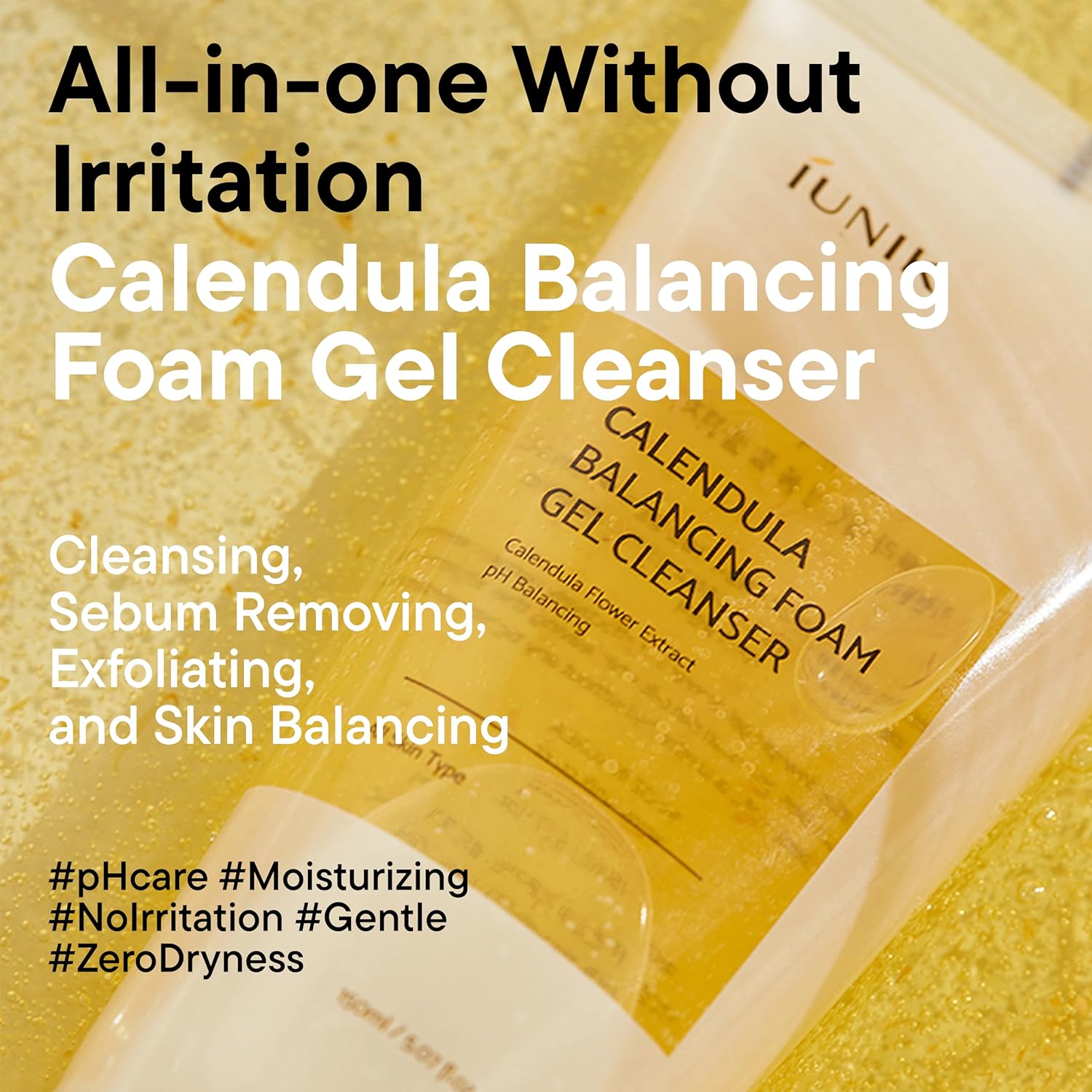 Iunik, calendula balancing foam gel cleanser, დასაბანი გელი კალენდულას ექსტრაქტით, 150 ML - Image 2