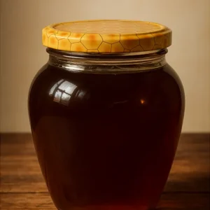 წაბლის მუქი თაფლი ქილაში