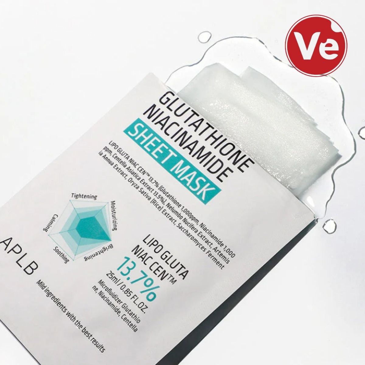 APLB Glutathione Niacinamide Sheet Mask, ქსოვილის ნიღაბი,3ც - Image 4
