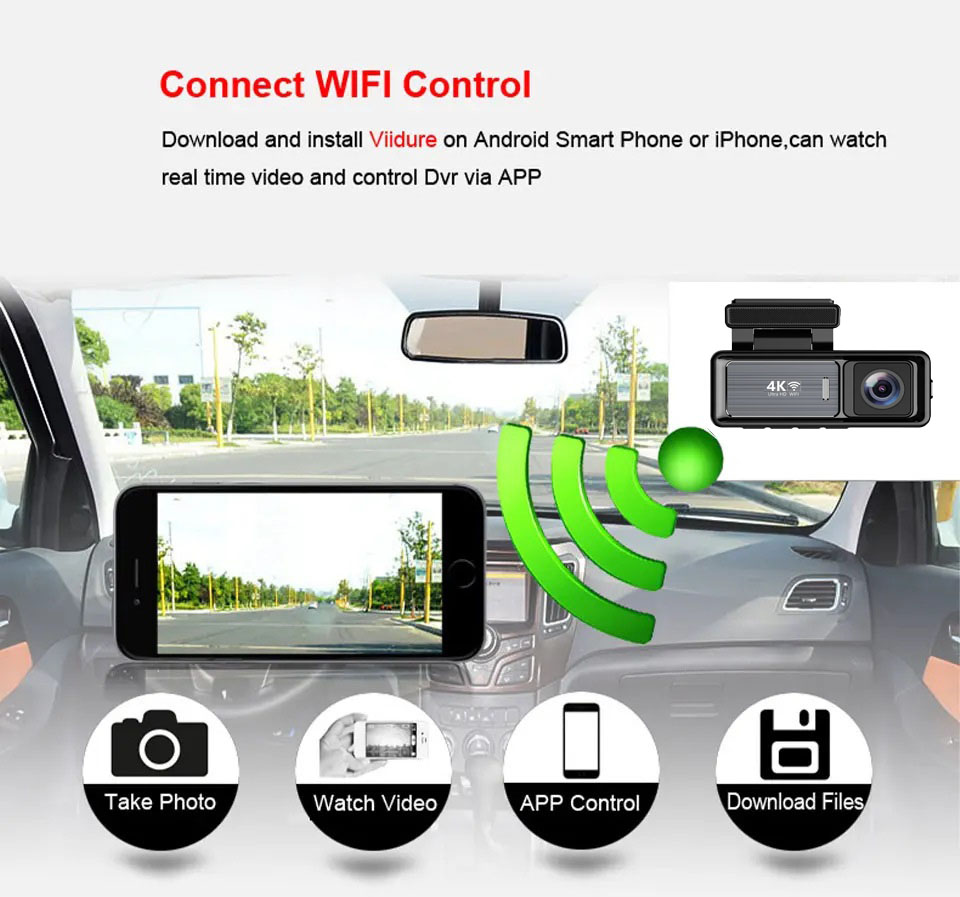 4K Ultra HD Dual Lens Dash Camera with WiFi & GPS (Front & Rear) - 4K Ultra HD ობიექტივიანი ავტორეგისტრატორი WiFi & GPS მხარდაჭერით (წინა/უკანა კამერა) - Image 6