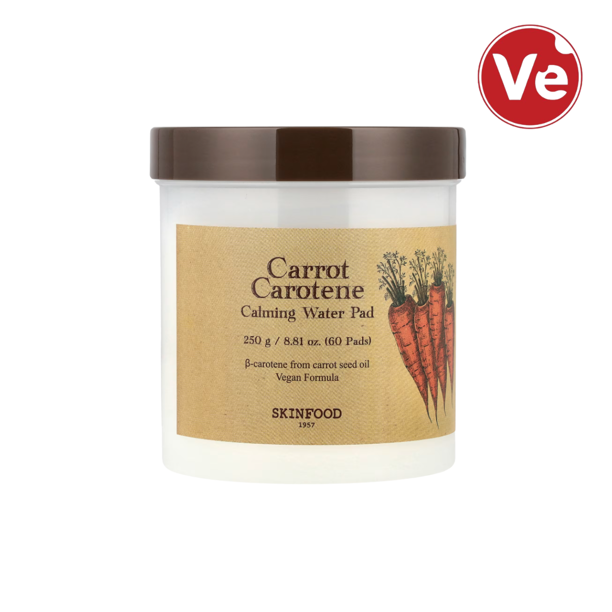 Skinfood, Carrot Carotene Calming Water Pad, დამამშვიდებელი ტონერ პადები სტაფილოს ექსტრაქტით, 250 გ