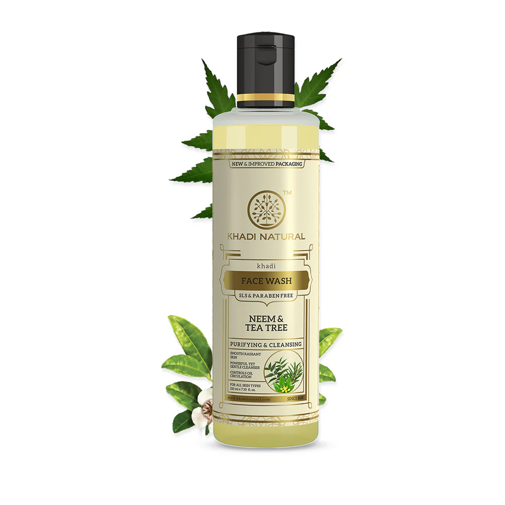 Khadi Natural Neem & Tea Tree Face Wash (SLS & Paraben Free) / ნემისა და ჩაის ხის სახის გამწმენდი გელი (SLS და პარაბენების გარეშე) – 210 მლ - Image 2