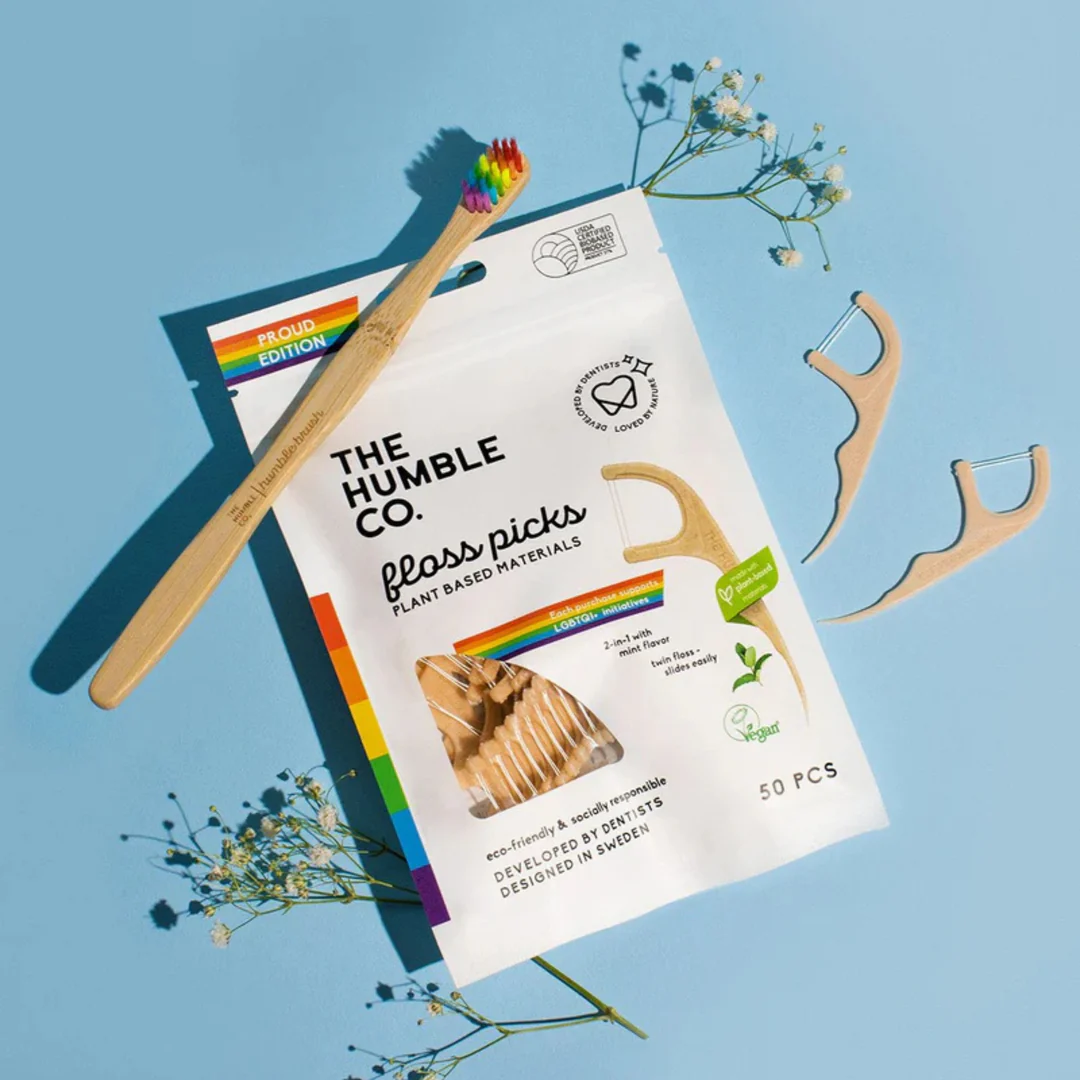 Humble კბილის ძაფი სახელურით - ორი ძაფით - Charcoal 50ცალი - Image 2